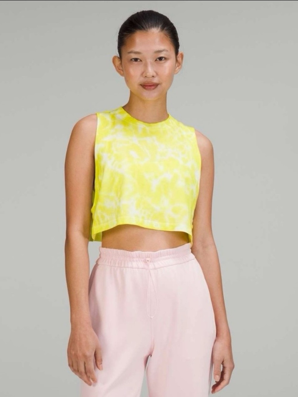 Lululemon All Yours Cropped Cotton Tank Top Marmoleado Tie Dye Highlight Yellow